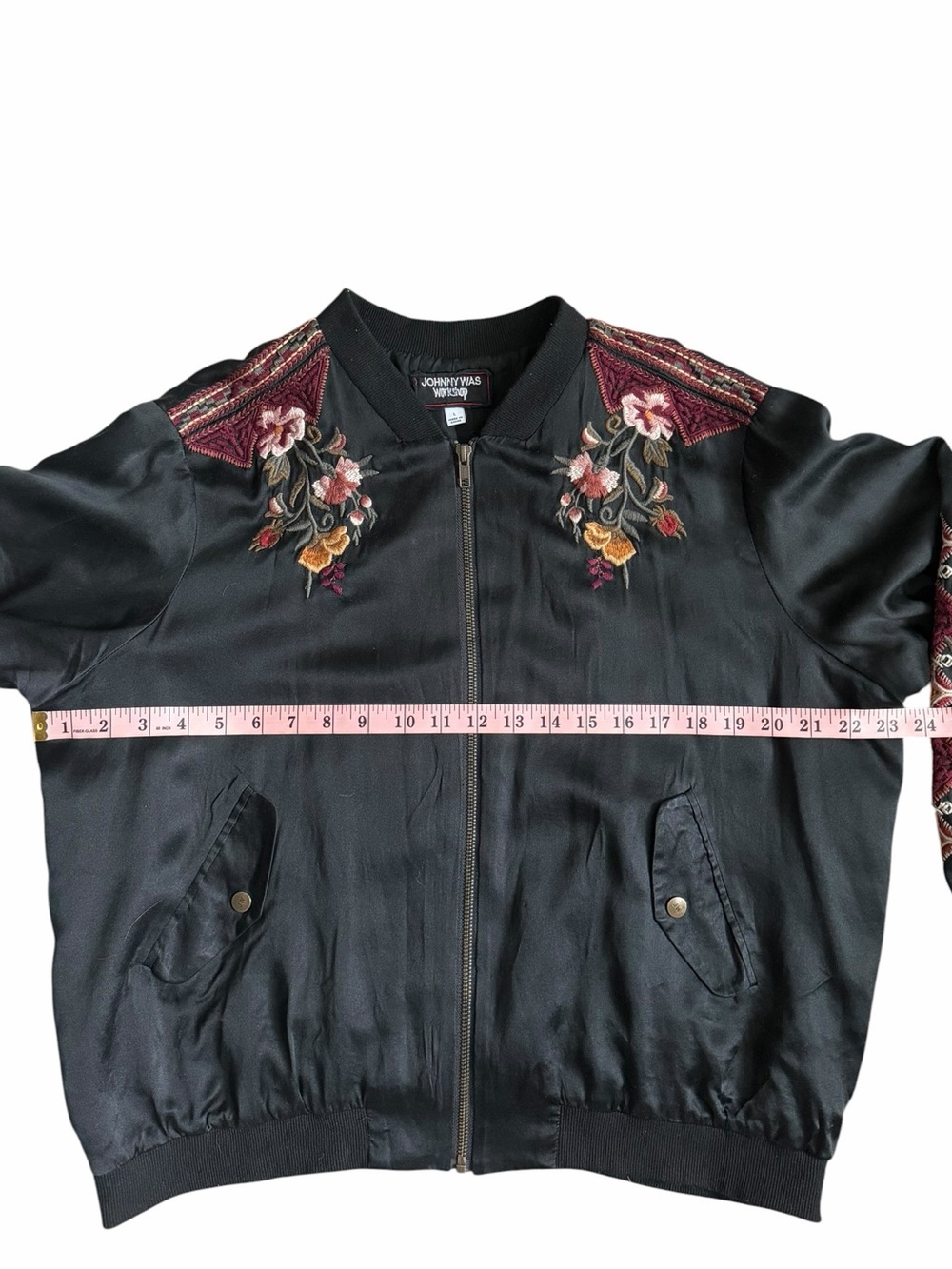 Johnny Was Black Nepal Silk Blend Bomber Jacket with Floral Embroidery L - Picture 11 of 14